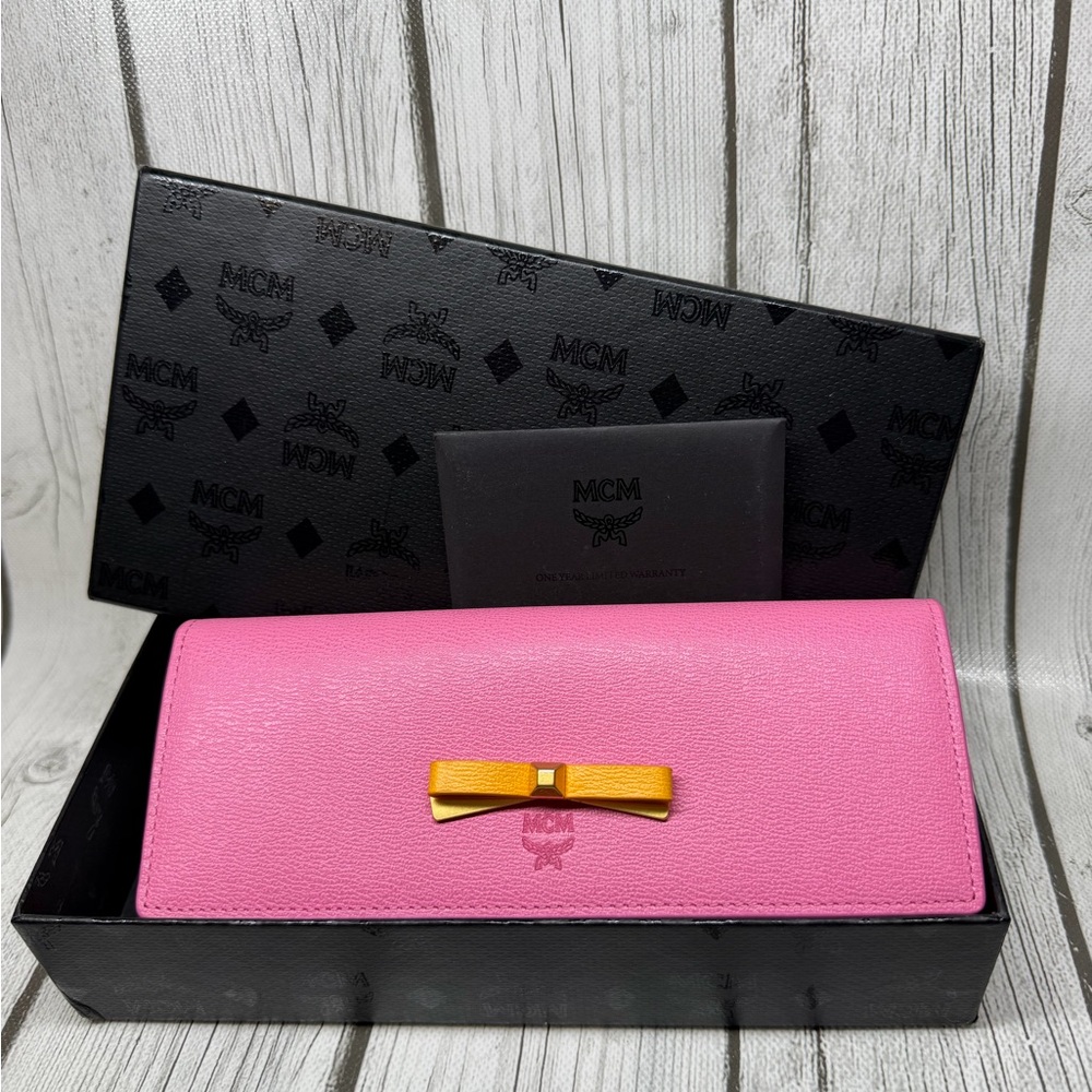 BRAND NEW MCM Pink Long Trifold Ribbon Wallet